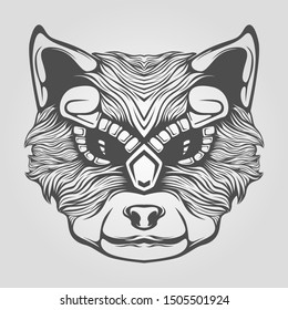 cat head detail line art tattoo