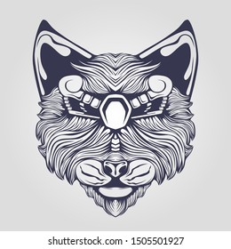 cat head detail line art tattoo