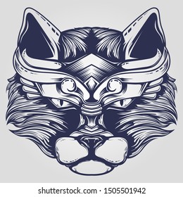 cat head detail line art tattoo