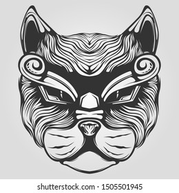 cat head detail line art tattoo