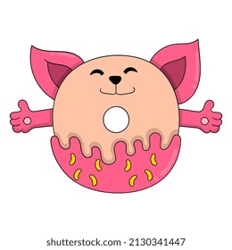 cat head donut is happy face delicious, vector illustration art. doodle icon image kawaii.