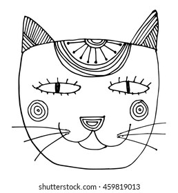 cat head doodle on white background