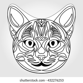 Cat head drawing. Symbol of sun god. Egyptian mythology symbol. Egypt sacred animal cat. Black and white cat head. Cat head tattoo template. Vector cat head. Pussy cat paterned.