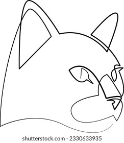A cat head drawn by a continuous black line on a white background. One-line drawing of animal. Single line design. Vector Eps10.