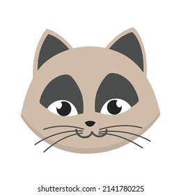 Cat head emoticon. Funny decorative drawn cat face character or avatar. Vector illustration of domestic pet