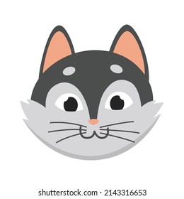 Cat head emoticon. Funny decorative drawn cat face character or avatar. Vector illustration of domestic pet