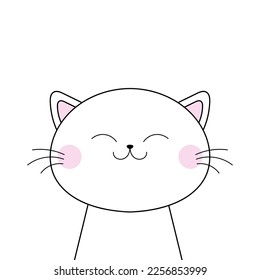 Cat head face line contour silhouette icon. White black kitten pet. Cute cartoon funny character. Funny kawaii smiling doodle animal. Pink cheeks. Flat design Baby background. Vector illustration