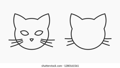 Cat head face line icons. Vector illustration.