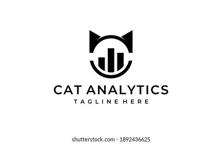 Katzenkopfsilhouette mit Logo-Design-Vorlage für die Analyse von Bardiagrammen