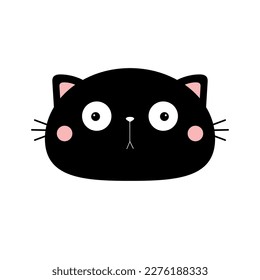 Cat head face silhouette icon. Black kitten. Surprised kawaii smiling doodle animal. Cute cartoon funny character. Pet collection. Sticker print. Flat design Baby background. Isolated. Vector