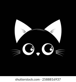 cat head face white isolated black background