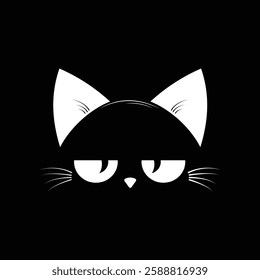 cat head face white isolated black background