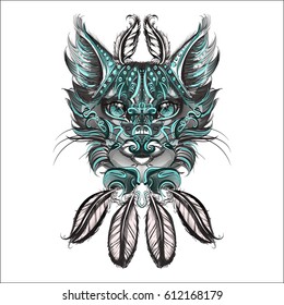 cat head  feathers vector