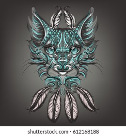 cat head  feathers vector