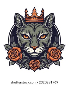 Cat head with flower decoration vector clip art illustration