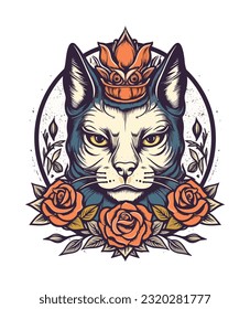Cat head with flower decoration vector clip art illustration