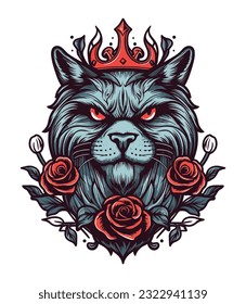 Cat head with flower decoration vector clip art illustration