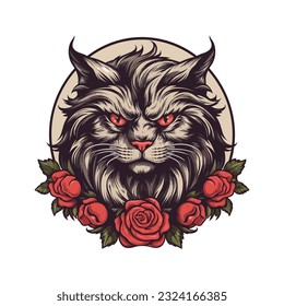 Cat head with flower decoration vector clip art illustration