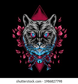 The Cat Head With Flowers Illustration for merchandise or business