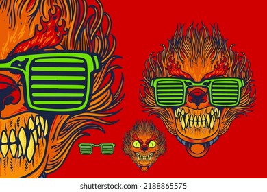 cat head with glasses mascot vector illustration cartoon style