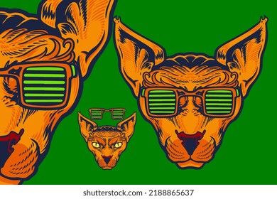 cat head with glasses mascot vector illustration cartoon style