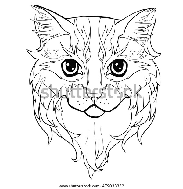 cat head hand drawn coloring cat stock vector royalty free