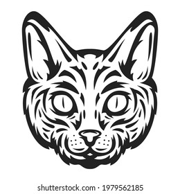 Cat head in hand drawn sketch monochrome style isolated on white background. Modern graphic design element for label or poster. Vector art illustration.