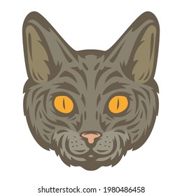 Cat head in hand drawn sketch color style isolated on white background. Modern graphic design element for label or poster. Vector art illustration.