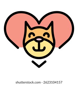 Cat head in heart icon. Outline cat head in heart vector icon color flat isolated