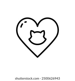 Cabeza de gato con icono de línea de corazón. Diseño de la cara del gato sobre fondo blanco, Pet. Animales. Ilustración vectorial aislada.