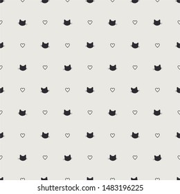 cat head heart line vector seamless pattern