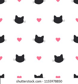 cat head heart vector seamless pattern