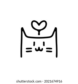 Cat Head and Heart Vintage Line Art Retro Hipster Logo Design