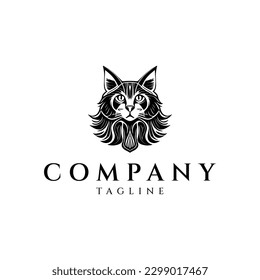 Cat head hipster vintage logo design vector illustration