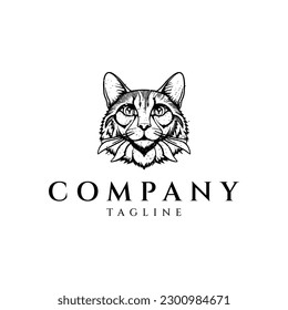 Cat head hipster vintage logo design vector illustration