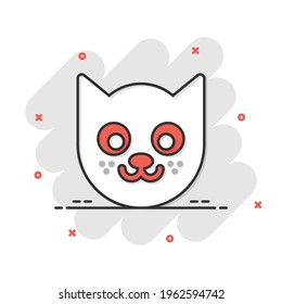 Cat head icon in comic style. Cute pet cartoon vector illustration on white isolated background. Animal splash effect business concept.
