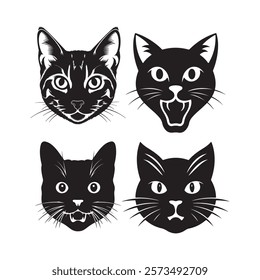 cat head icon set silhouettes  Vector Illustration