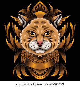 cat head illustration with baroque ornament