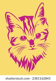 Cat Head Illustration in Duotone Style