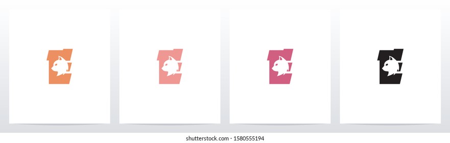 Cat Head Inside Letter Logo Design E