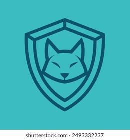 Cat head inside shield vector illustration