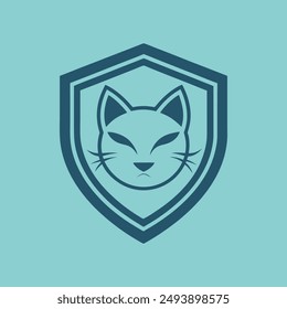 Cat head inside shield vector illustration for logo, t-shirt or any other else