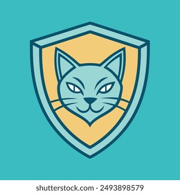 Cat head inside shield vector illustration for logo, t-shirt or any other else