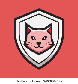 Cat head inside shield vector illustration for logo, t-shirt or any other else