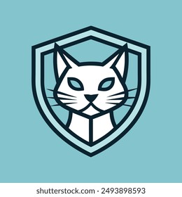 Cat head inside shield vector illustration for logo, t-shirt or any other else