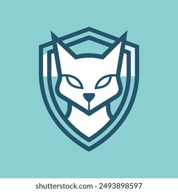 Cat head inside shield vector illustration for logo, t-shirt or any other else