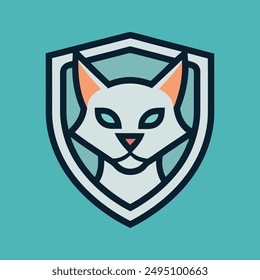 Cat head inside shield vector illustration for logo t-shirt or any other else