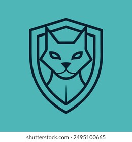 Cat head inside shield vector illustration for logo t-shirt or any other else