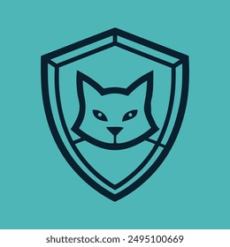 Cat head inside shield vector illustration for logo t-shirt or any other else