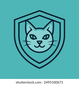 Cat head inside shield vector illustration for logo t-shirt or any other else